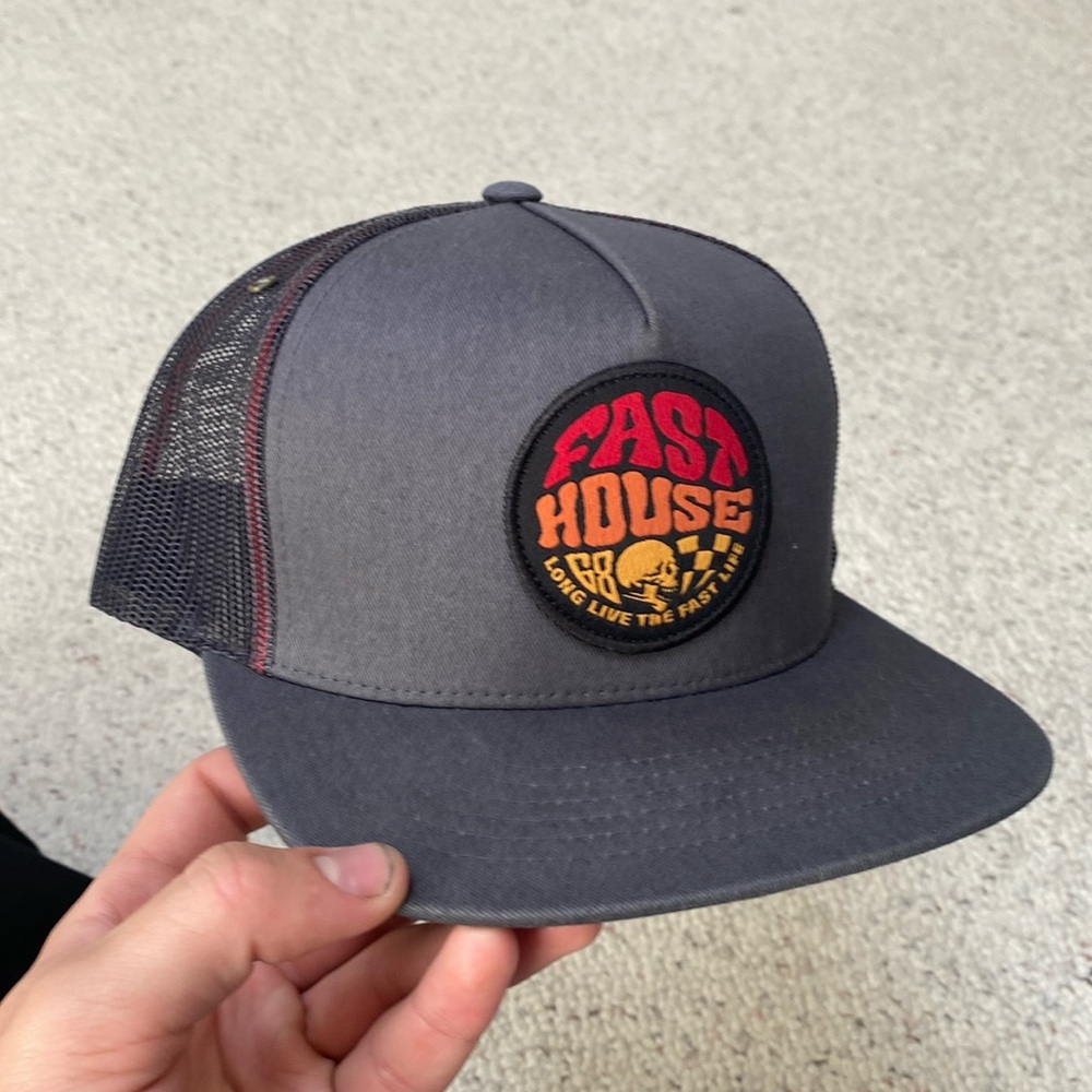 RARE Fast House Long Live The Fast Life Hat In Grey Mesh Flatbill
